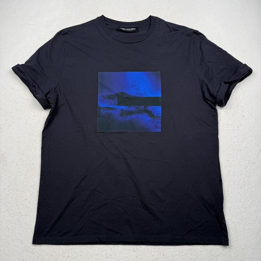 Neil Barrett Shirt Mens XL Dark Navy Cobalt Graphic Long Length Loose Fit